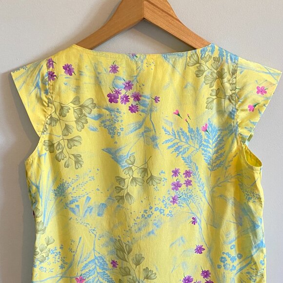 Vintage 80s Short-sleeve Floral Blouse Yellow Summer Top - Picture 10 of 14